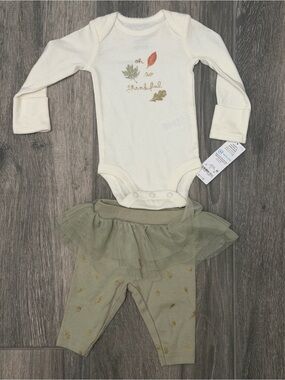 Carter's Cream Bodysuit with Olive Green Tulle Skirted Leggings